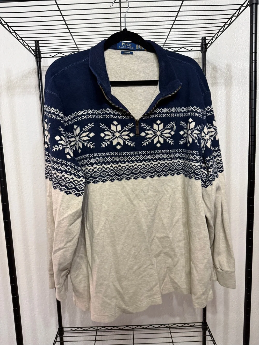 Polo by Ralph Lauren Navy and Cream Fair Isle Half-Zip Pullover